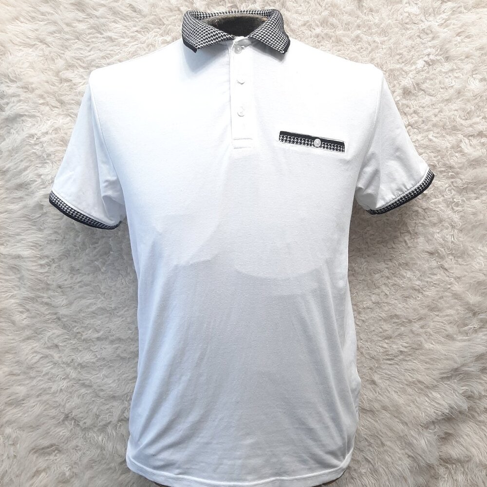 Denim and Flower Man's White Polo Shirt Size M